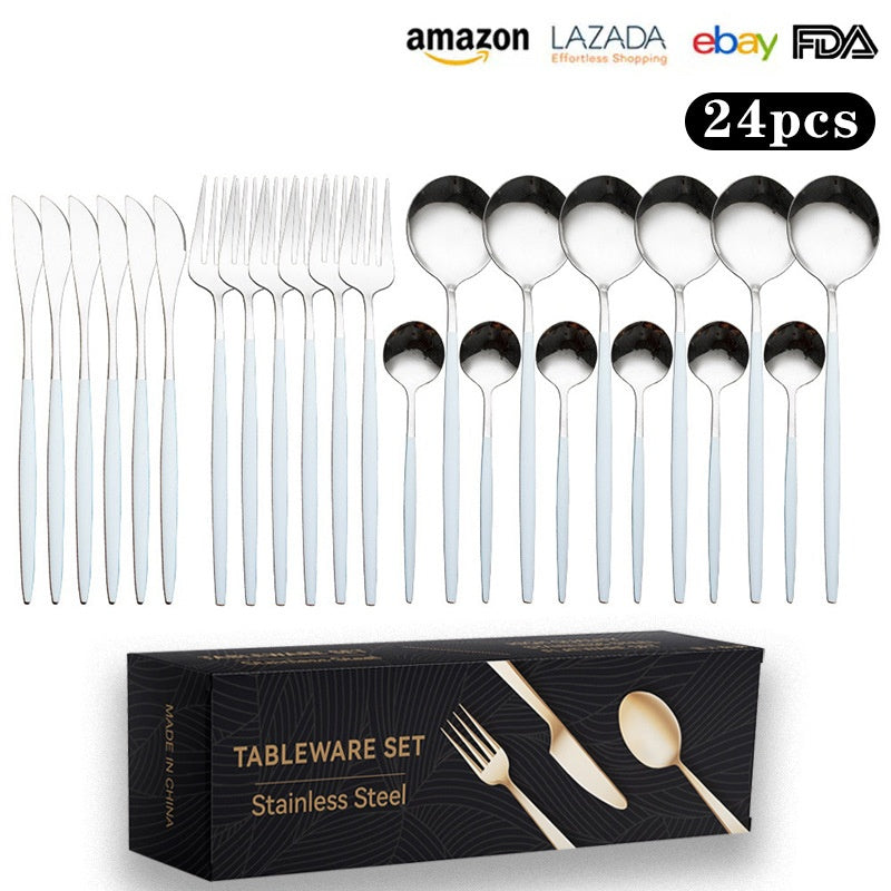 24pc Stainless Steel Cutlery Set Golden Knife Fork Spoon 6-Person