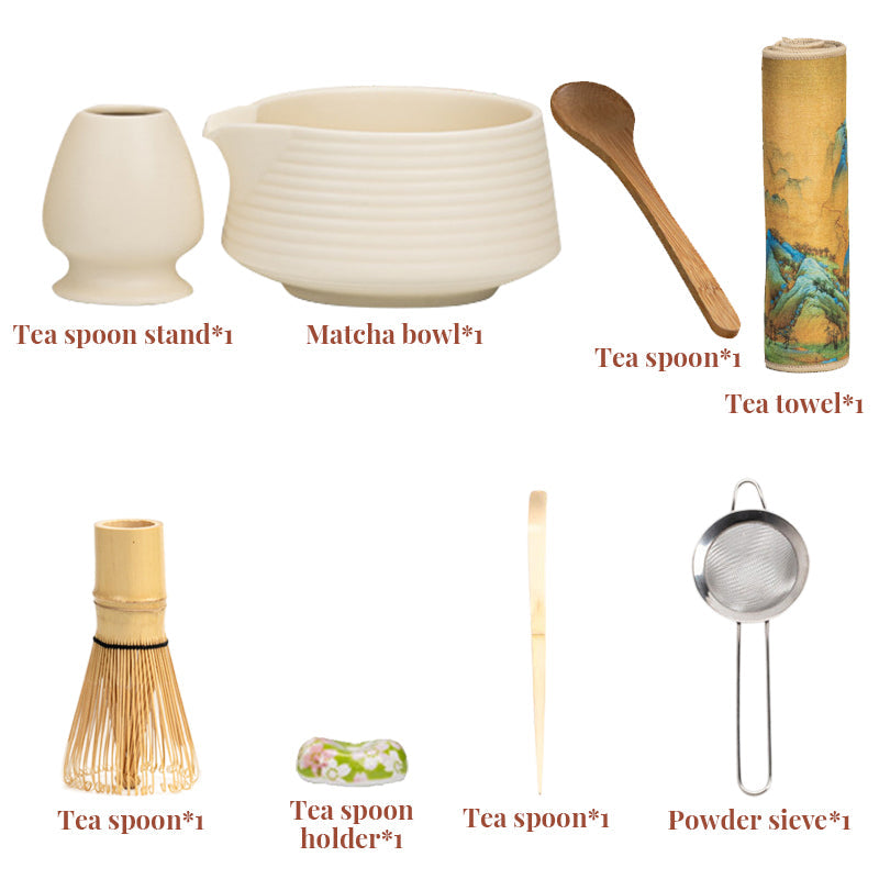Premium 8 Piece Matcha Set Ceramic Chawan Tea Tools