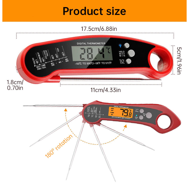 Foldable Digital Thermometer Dual Probe BBQ Meat Cooking Tool