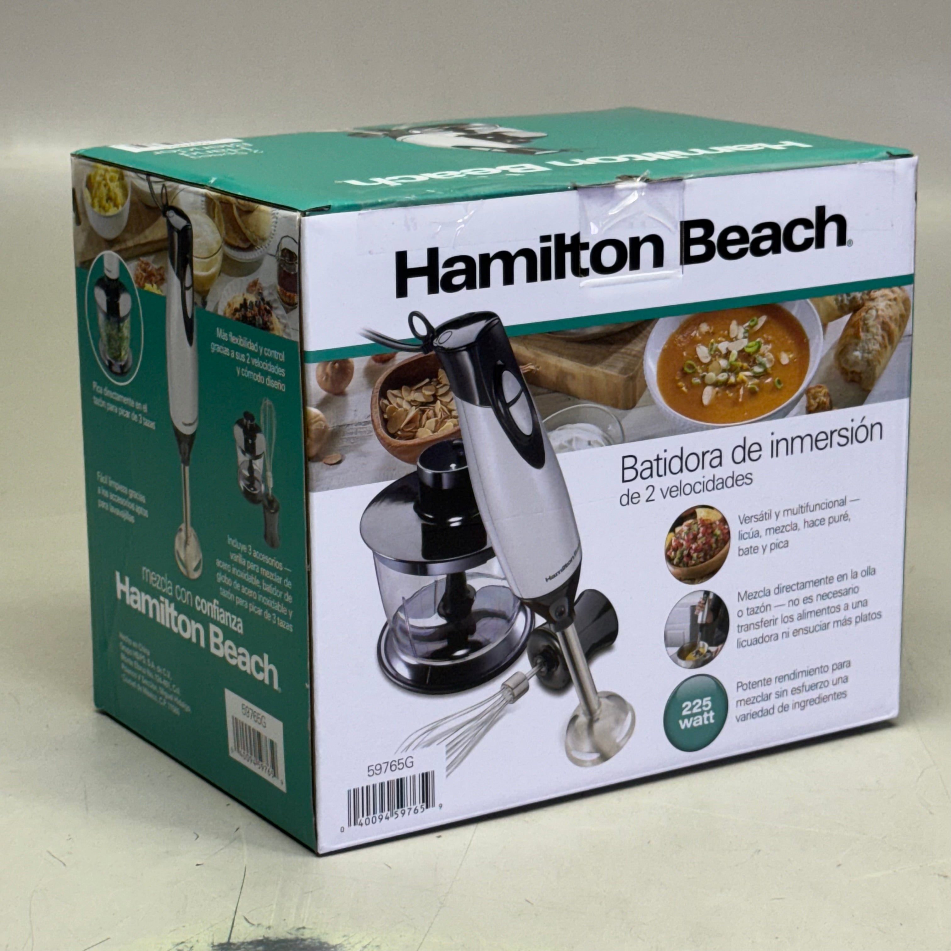 Electric Immersion Hand Blender 2 Speed 225W Grey Black