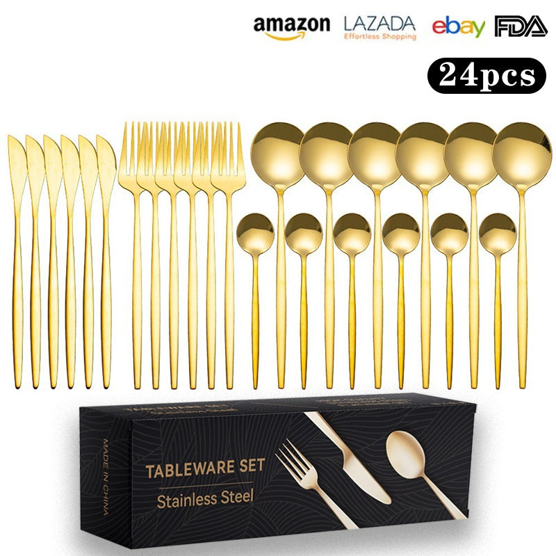 24pc Stainless Steel Cutlery Set Golden Knife Fork Spoon 6-Person