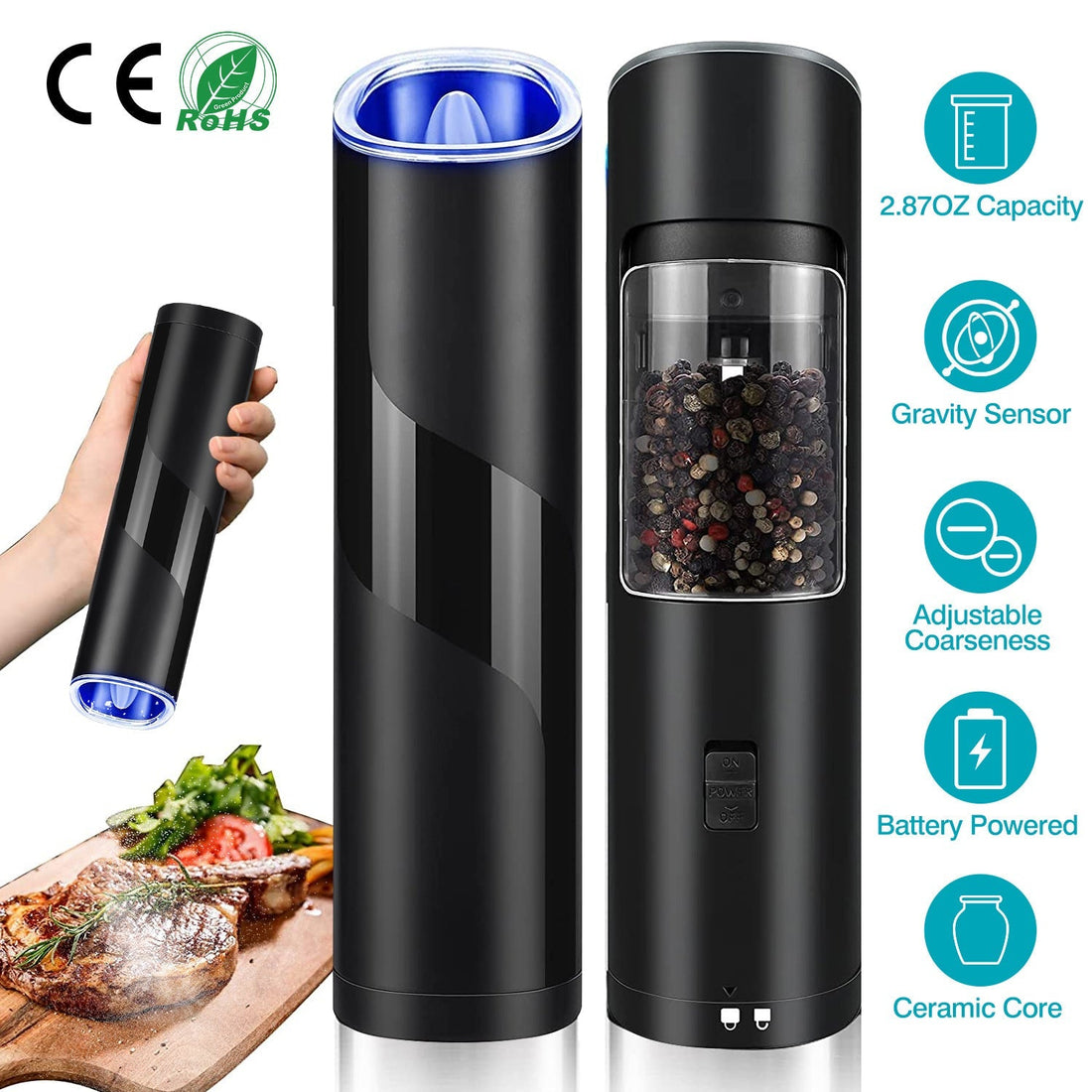 Electric Salt & Pepper Grinder – Gravity Sensor with LED