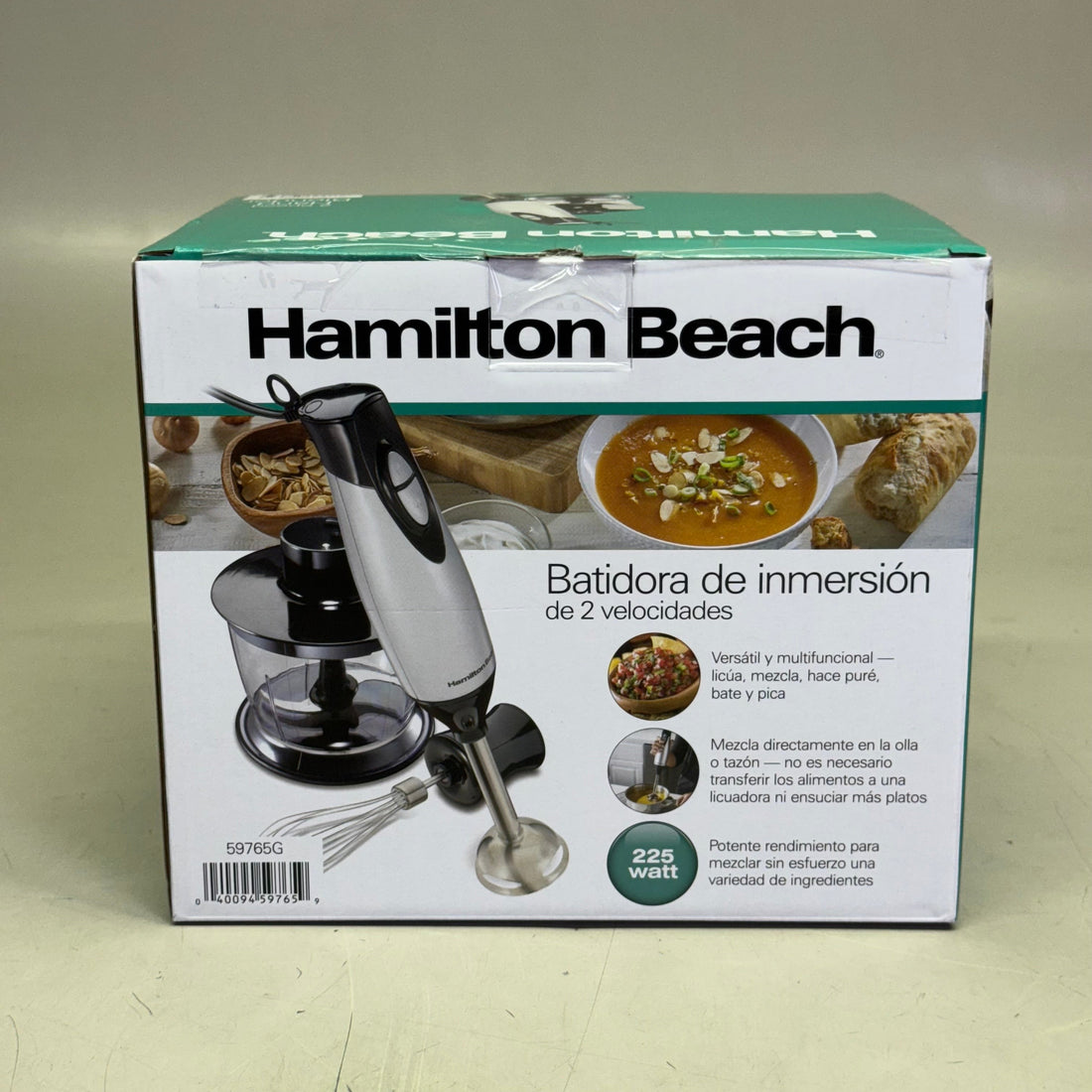 Electric Immersion Hand Blender 2 Speed 225W Grey Black