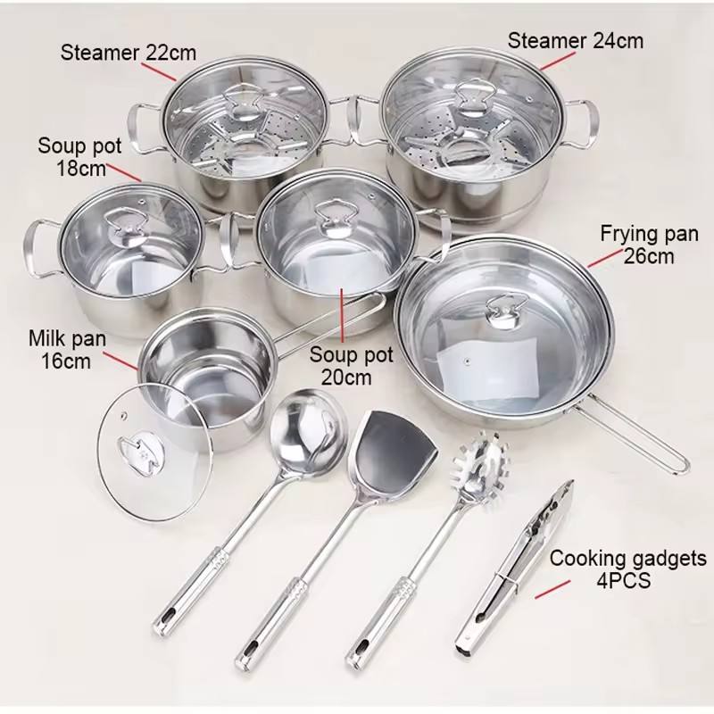 18 Piece Stainless Steel Cookware Set Household Kitchen Pots