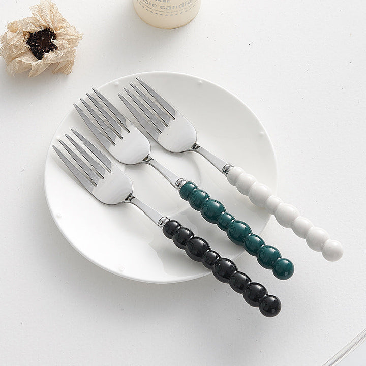 4pc Colorful Pearl Handle Stainless Steel Cutlery Knife Fork Spoon