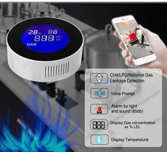WiFi Smart Gas Detector LCD Temperature Display Home Sensor