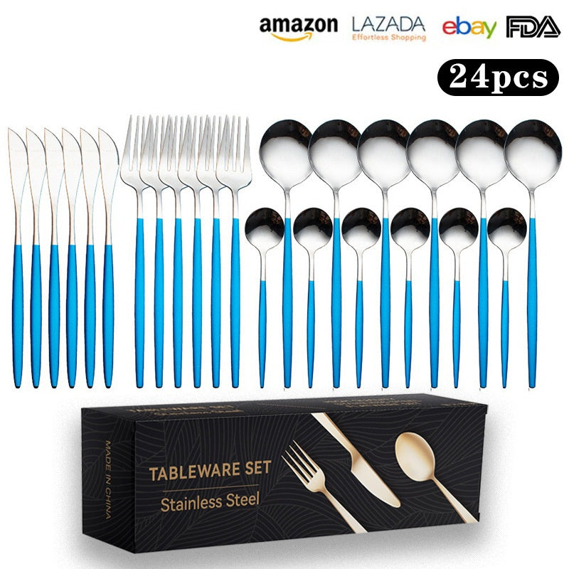 24pc Stainless Steel Cutlery Set Golden Knife Fork Spoon 6-Person