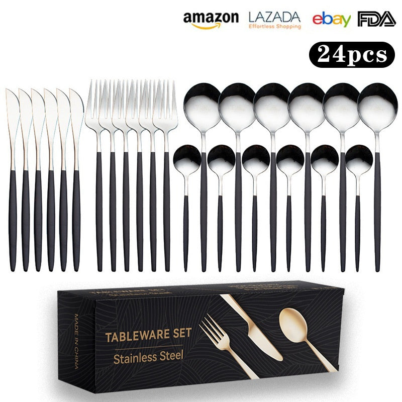 24pc Stainless Steel Cutlery Set Golden Knife Fork Spoon 6-Person