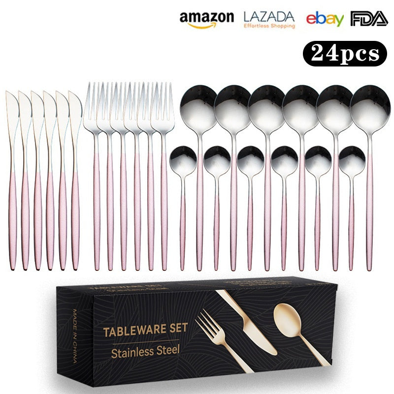 24pc Stainless Steel Cutlery Set Golden Knife Fork Spoon 6-Person