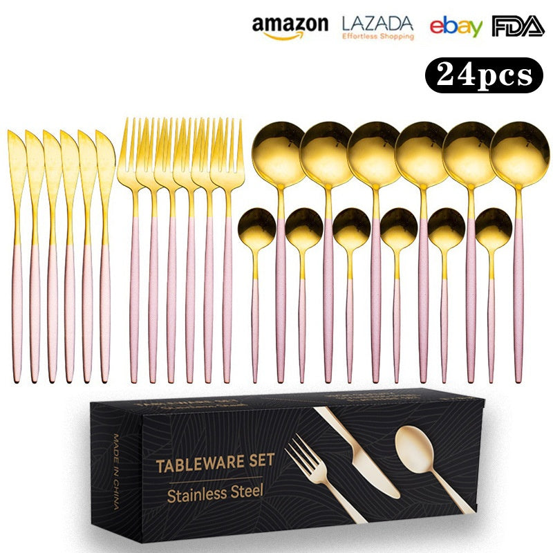 24pc Stainless Steel Cutlery Set Golden Knife Fork Spoon 6-Person
