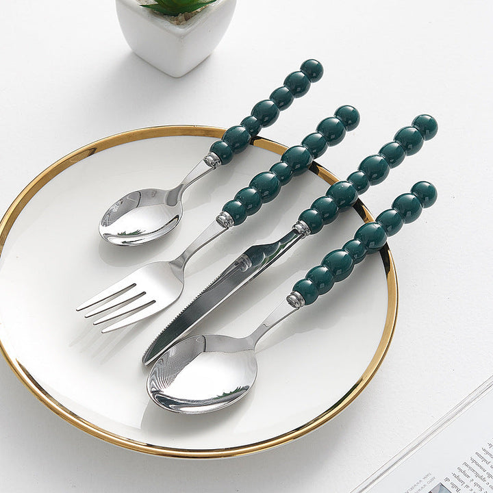 4pc Colorful Pearl Handle Stainless Steel Cutlery Knife Fork Spoon