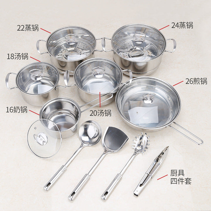 18 Piece Stainless Steel Cookware Set Household Kitchen Pots