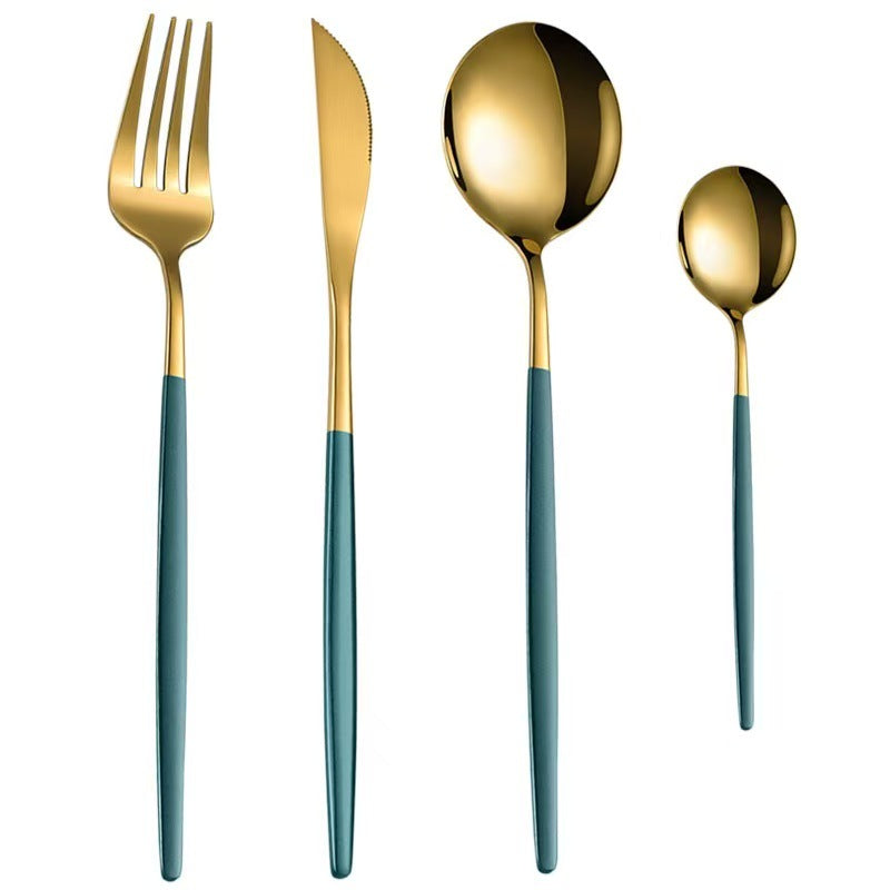 4pc Portuguese Gold Stainless Steel Cutlery Set Knife Fork Spoon