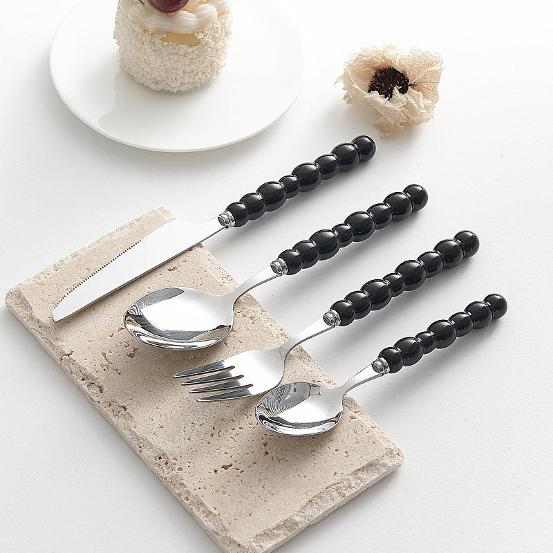 4pc Colorful Pearl Handle Stainless Steel Cutlery Knife Fork Spoon