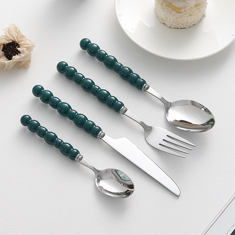 4pc Colorful Pearl Handle Stainless Steel Cutlery Knife Fork Spoon