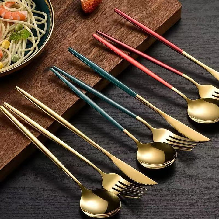 4pc Portuguese Gold Stainless Steel Cutlery Set Knife Fork Spoon