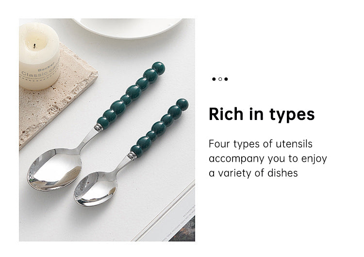 4pc Colorful Pearl Handle Stainless Steel Cutlery Knife Fork Spoon