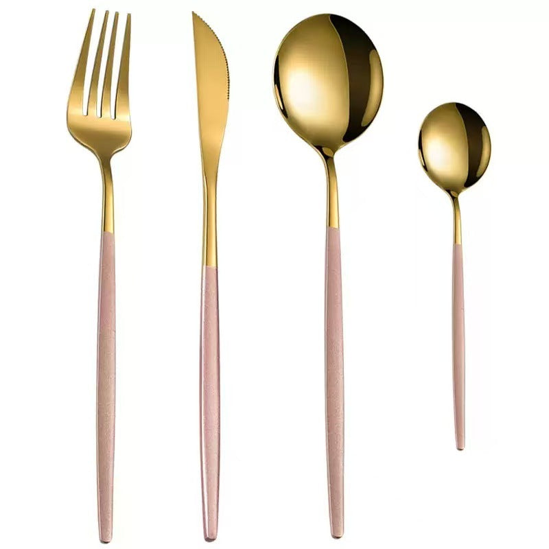 4pc Portuguese Gold Stainless Steel Cutlery Set Knife Fork Spoon