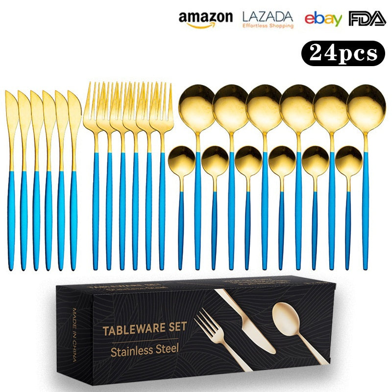 24pc Stainless Steel Cutlery Set Golden Knife Fork Spoon 6-Person