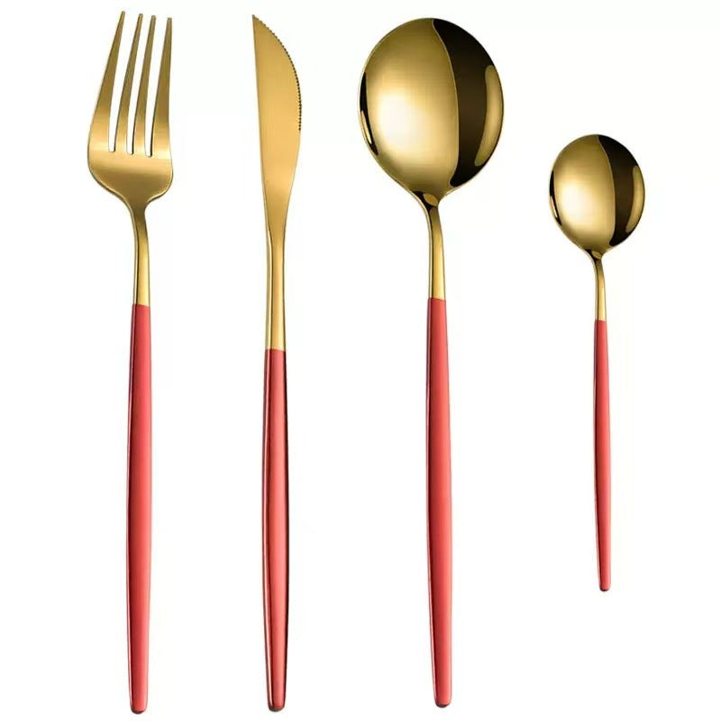 4pc Portuguese Gold Stainless Steel Cutlery Set Knife Fork Spoon