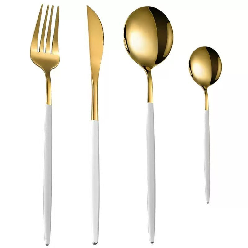 4pc Portuguese Gold Stainless Steel Cutlery Set Knife Fork Spoon