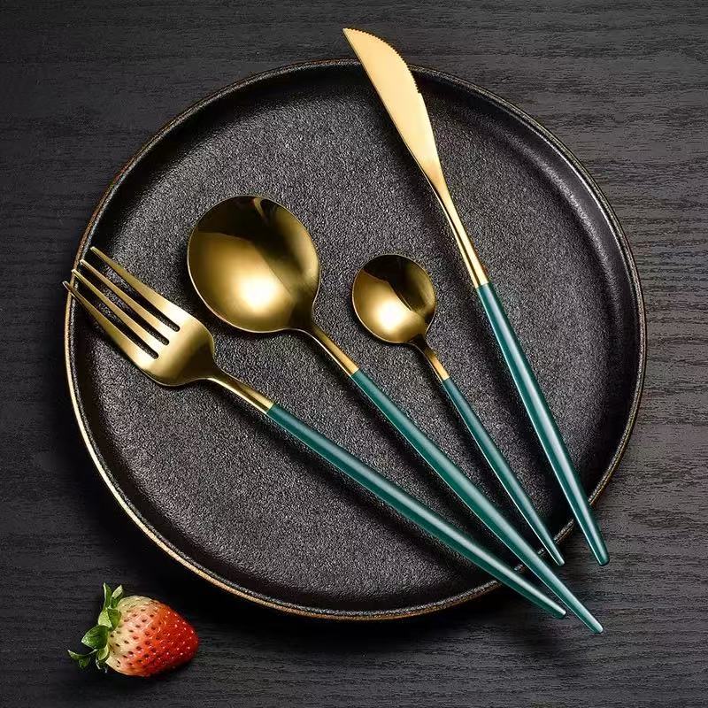 4pc Portuguese Gold Stainless Steel Cutlery Set Knife Fork Spoon