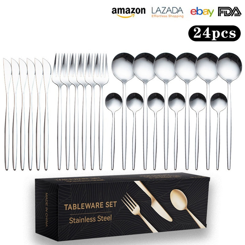 24pc Stainless Steel Cutlery Set Golden Knife Fork Spoon 6-Person