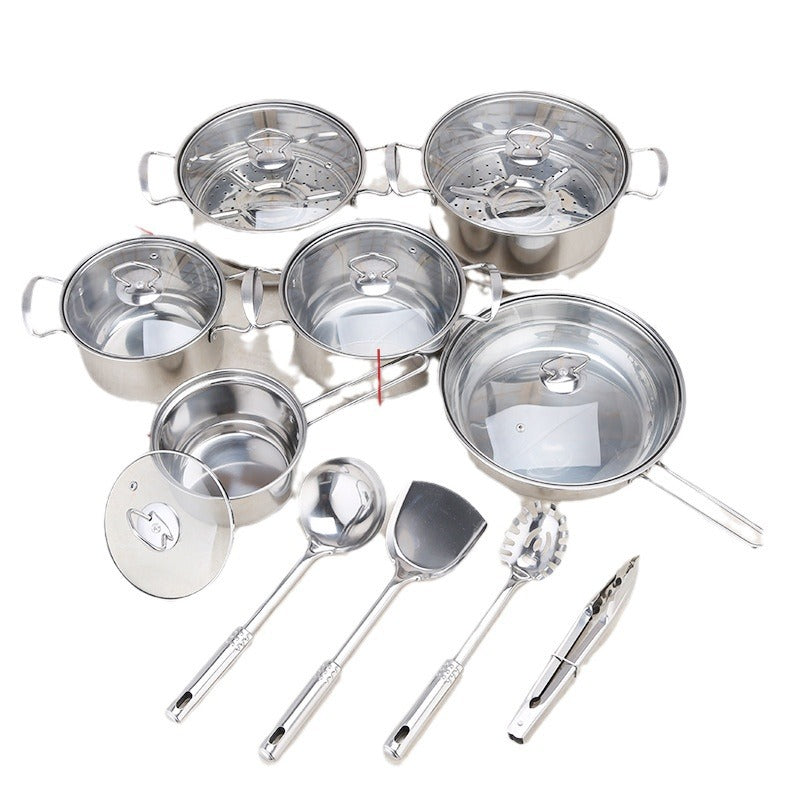 18 Piece Stainless Steel Cookware Set Household Kitchen Pots
