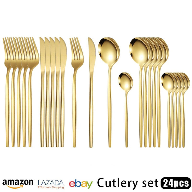 24pc Stainless Steel Cutlery Set Golden Knife Fork Spoon 6-Person