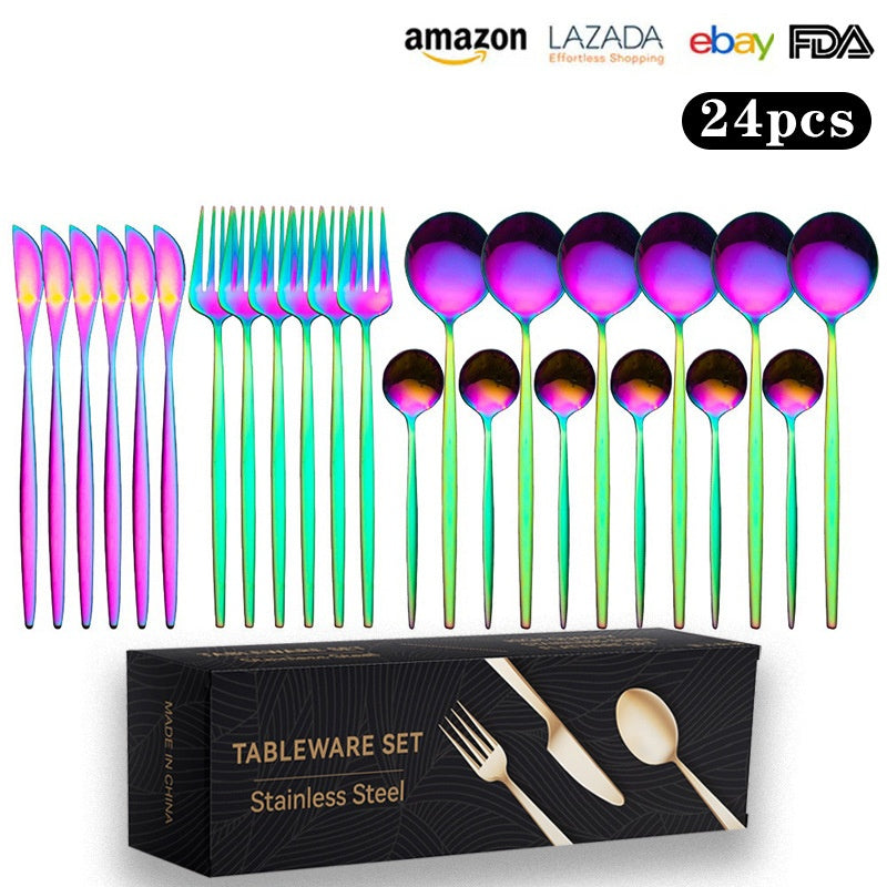 24pc Stainless Steel Cutlery Set Golden Knife Fork Spoon 6-Person