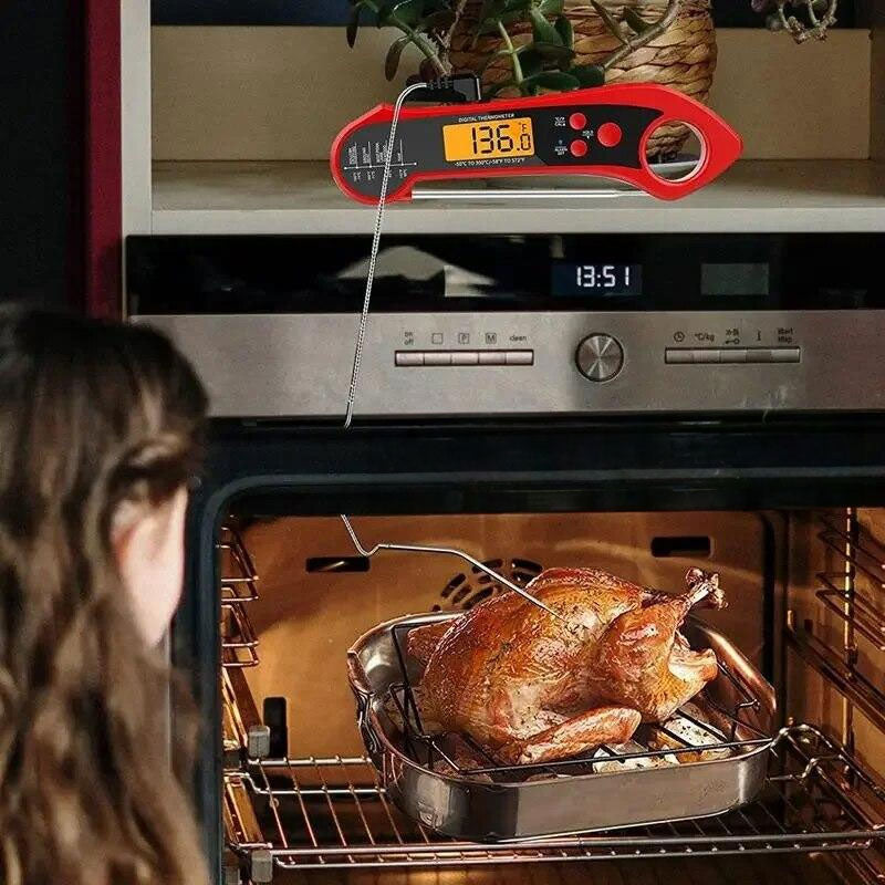 Foldable Digital Thermometer Dual Probe BBQ Meat Cooking Tool