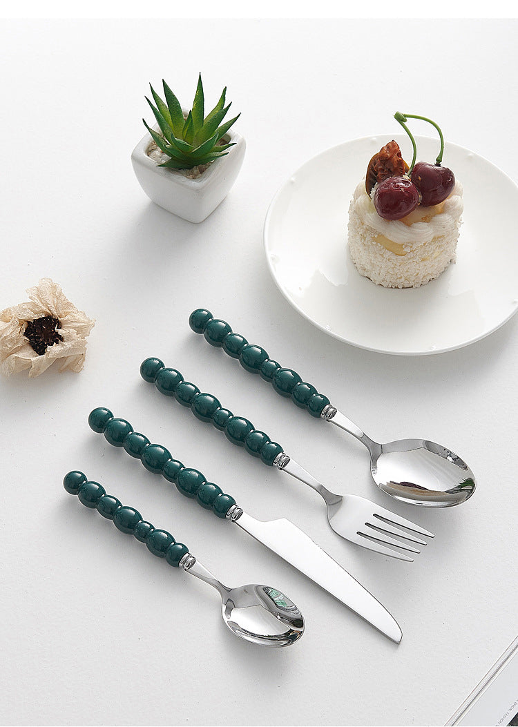 4pc Colorful Pearl Handle Stainless Steel Cutlery Knife Fork Spoon
