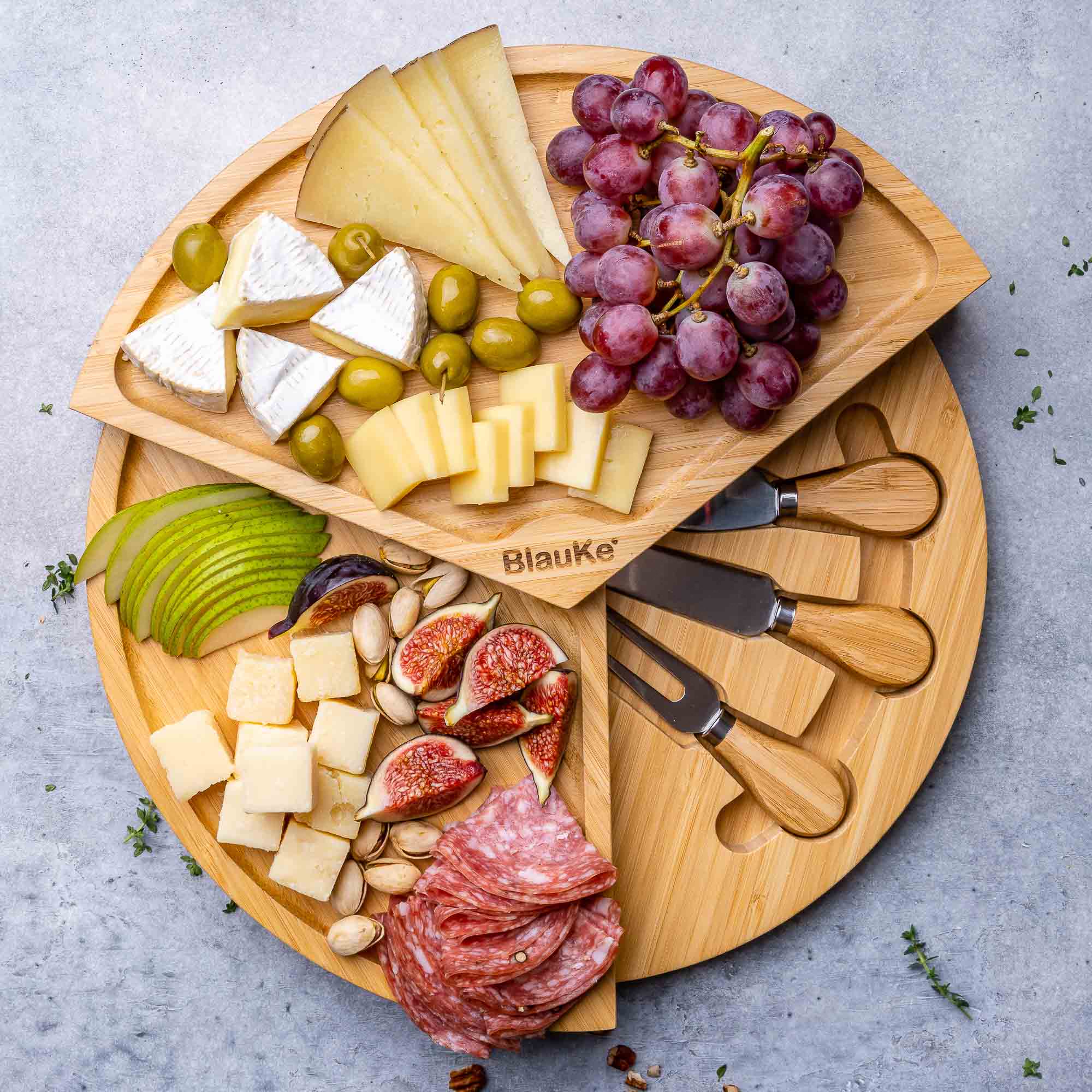 Bamboo Cheese Board Knife Set 14 Inch Charcuterie Serving