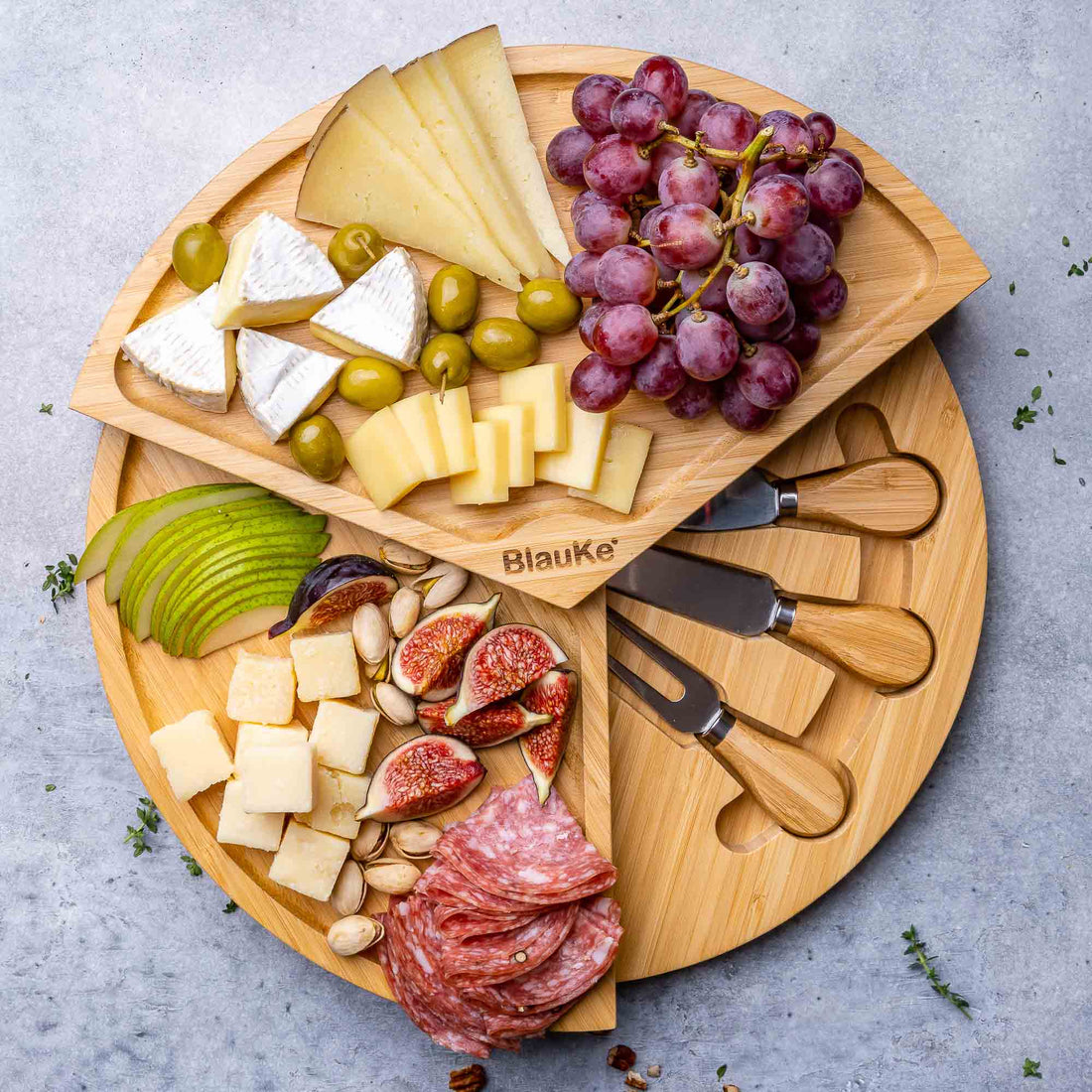 Bamboo Cheese Board Knife Set 14 Inch Charcuterie Serving