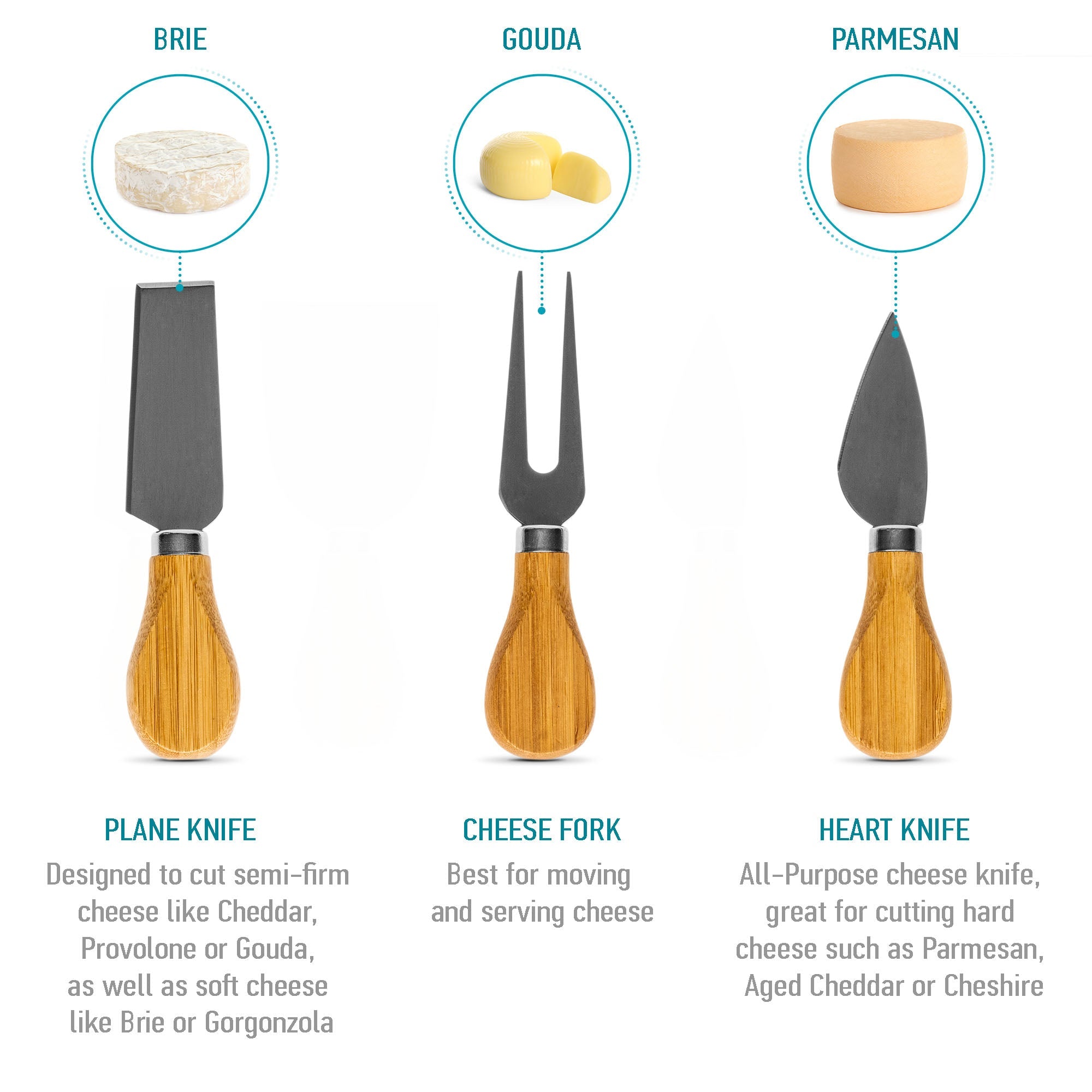 Bamboo Cheese Board Knife Set 14 Inch Charcuterie Serving