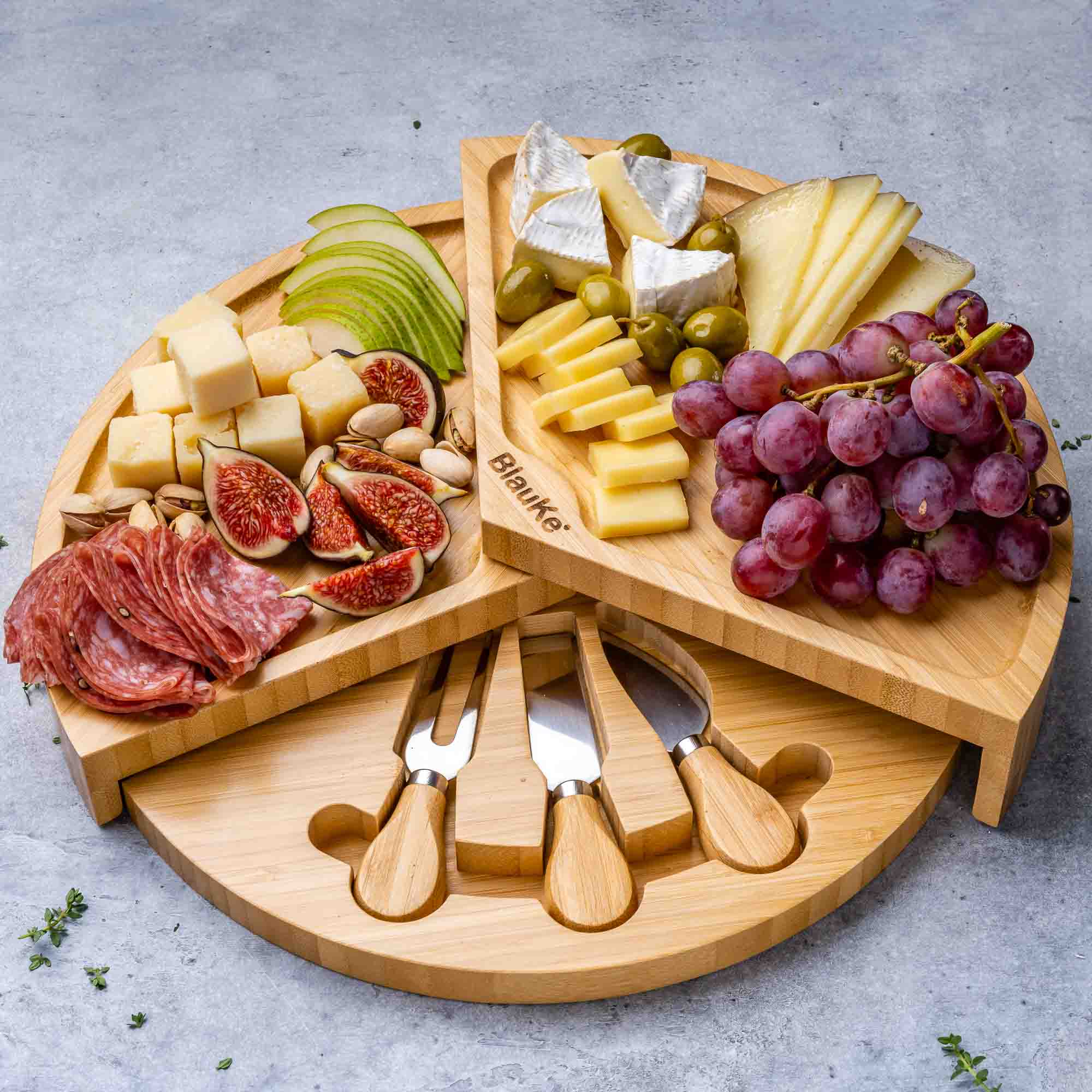Bamboo Cheese Board Knife Set 14 Inch Charcuterie Serving