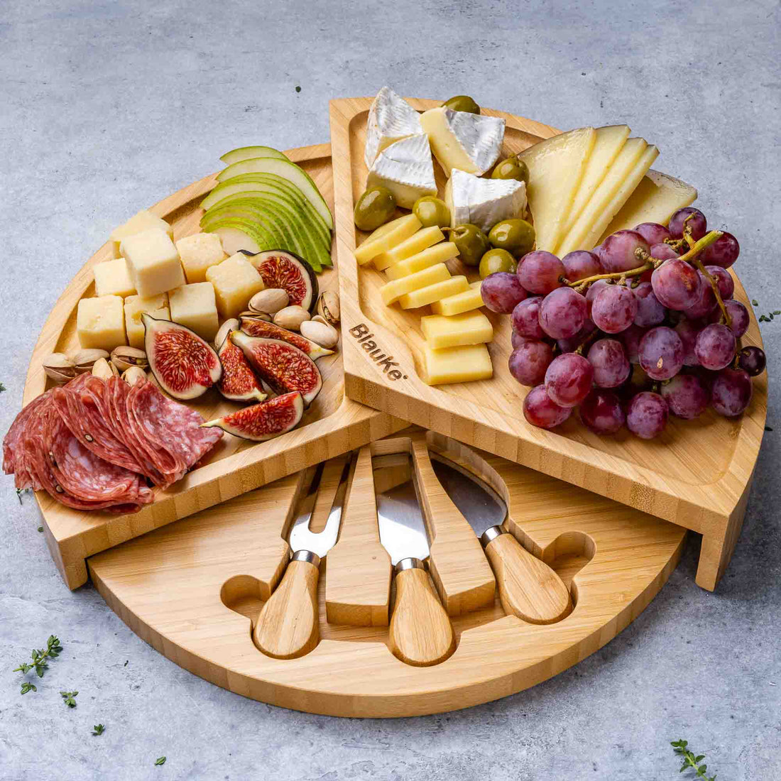 Bamboo Cheese Board Knife Set 14 Inch Charcuterie Serving