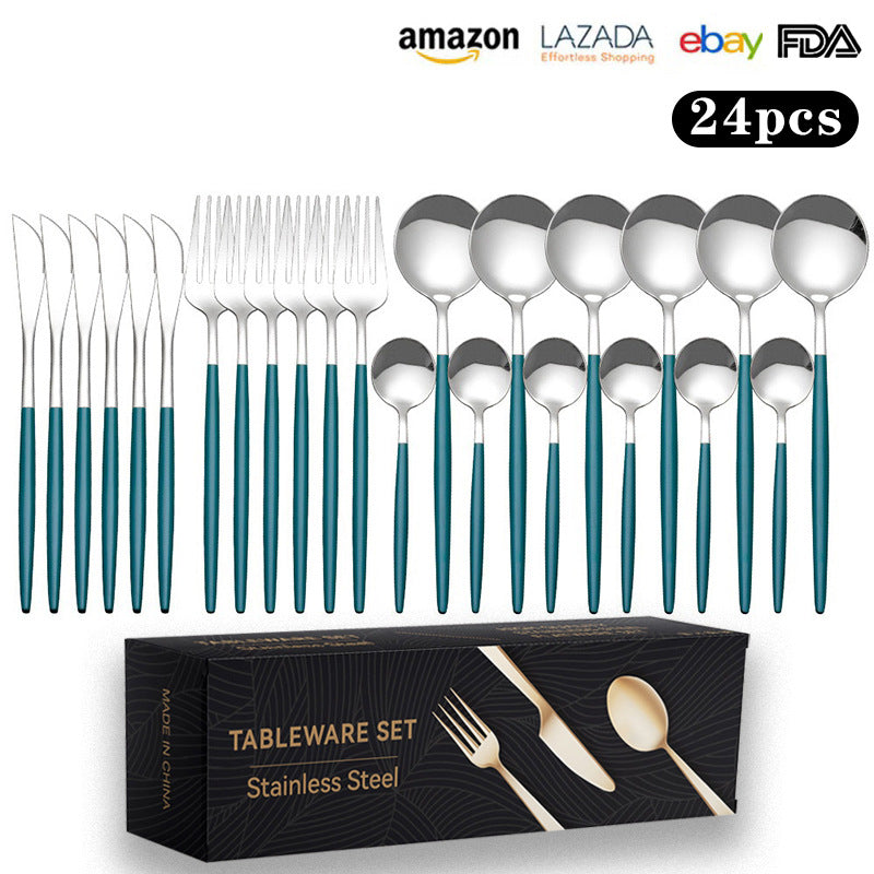 24pc Stainless Steel Cutlery Set Golden Knife Fork Spoon 6-Person