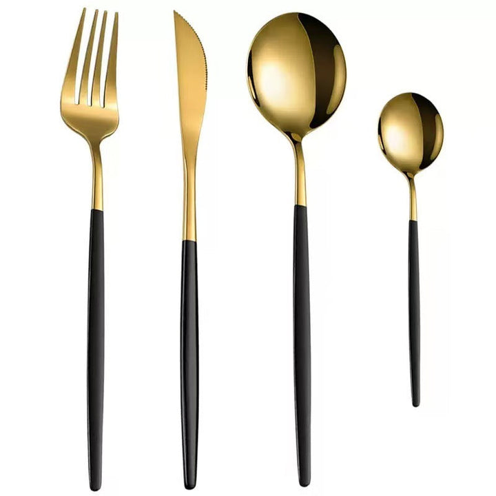 4pc Portuguese Gold Stainless Steel Cutlery Set Knife Fork Spoon