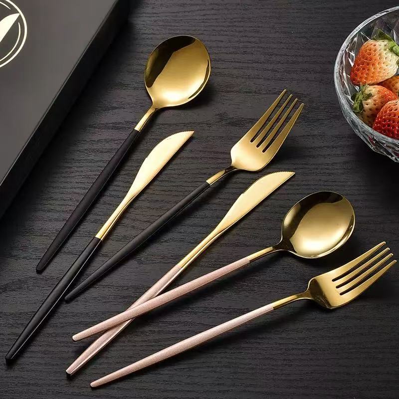 4pc Portuguese Gold Stainless Steel Cutlery Set Knife Fork Spoon