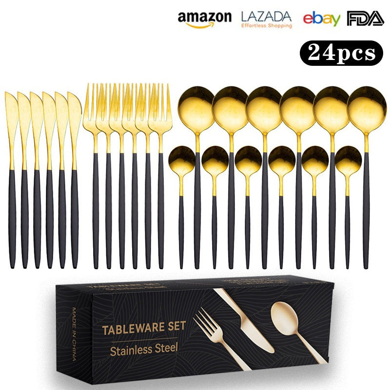 24pc Stainless Steel Cutlery Set Golden Knife Fork Spoon 6-Person
