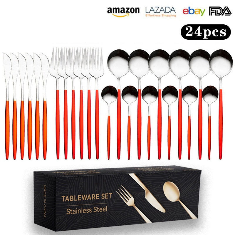 24pc Stainless Steel Cutlery Set Golden Knife Fork Spoon 6-Person