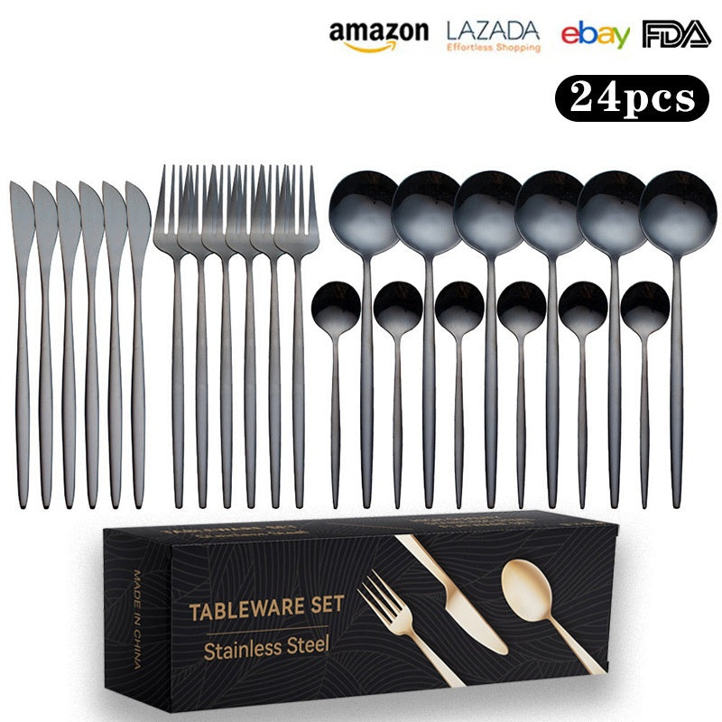 24pc Stainless Steel Cutlery Set Golden Knife Fork Spoon 6-Person