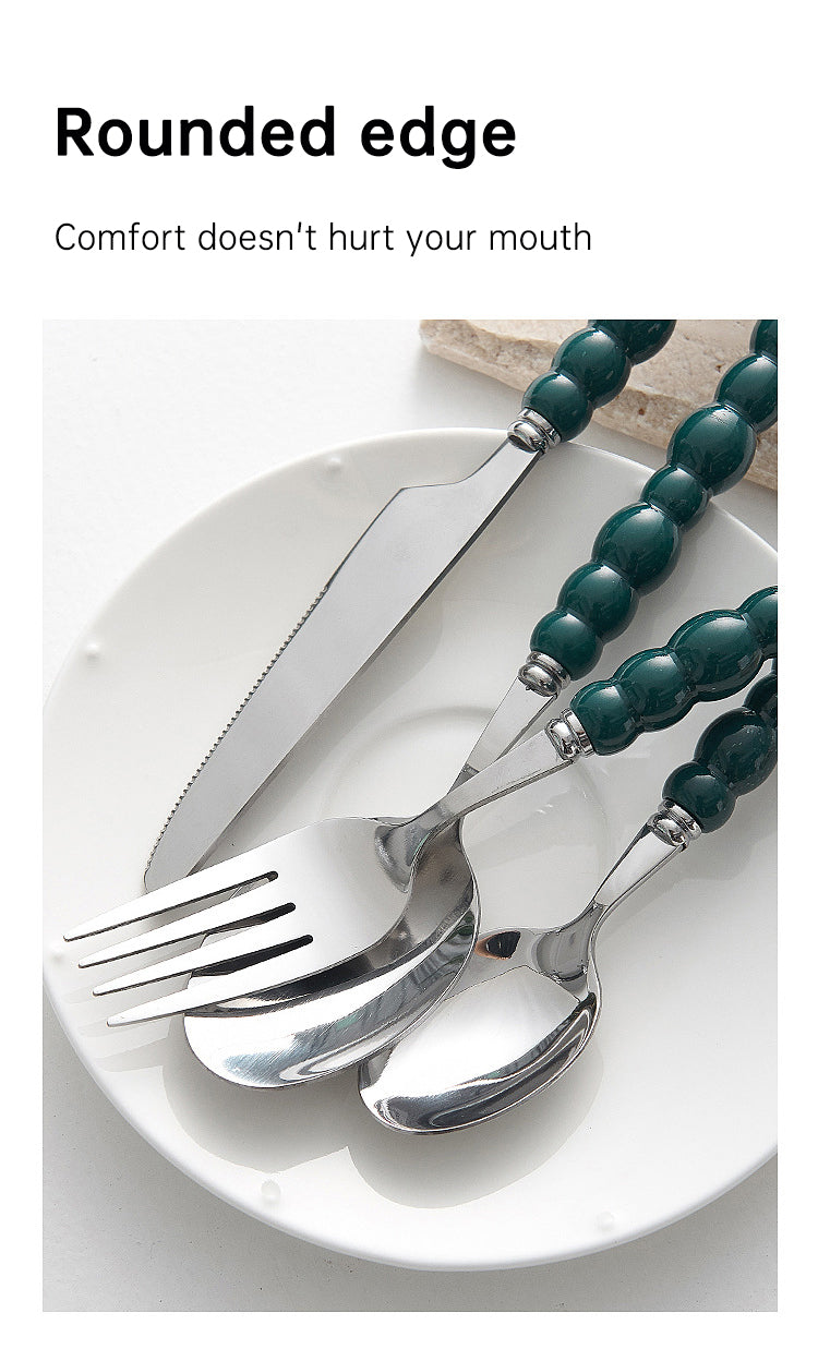 4pc Colorful Pearl Handle Stainless Steel Cutlery Knife Fork Spoon