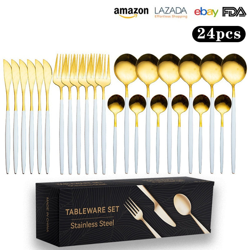 24pc Stainless Steel Cutlery Set Golden Knife Fork Spoon 6-Person