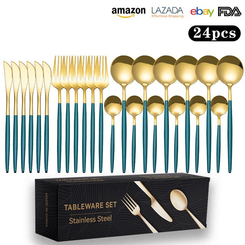 24pc Stainless Steel Cutlery Set Golden Knife Fork Spoon 6-Person