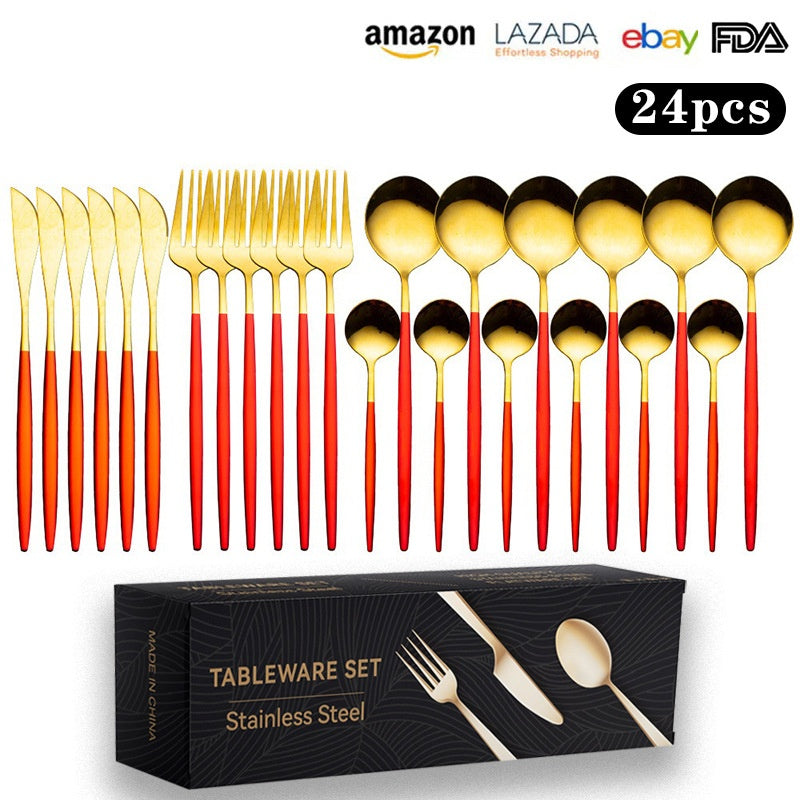 24pc Stainless Steel Cutlery Set Golden Knife Fork Spoon 6-Person