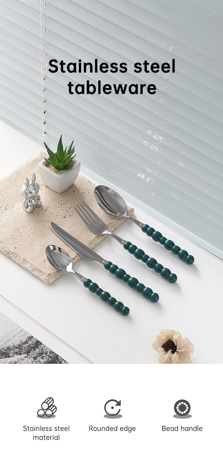 4pc Colorful Pearl Handle Stainless Steel Cutlery Knife Fork Spoon