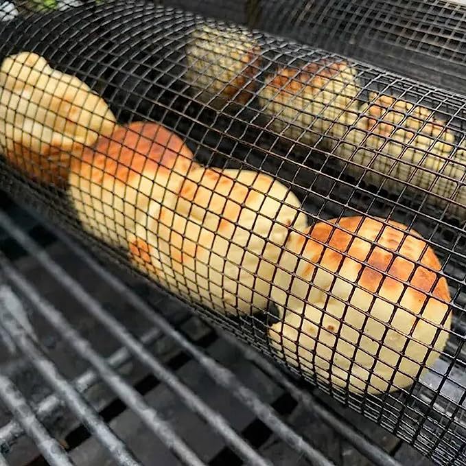 Rolling Grilling Basket Metal BBQ Portable Outdoor Barbecue Rack