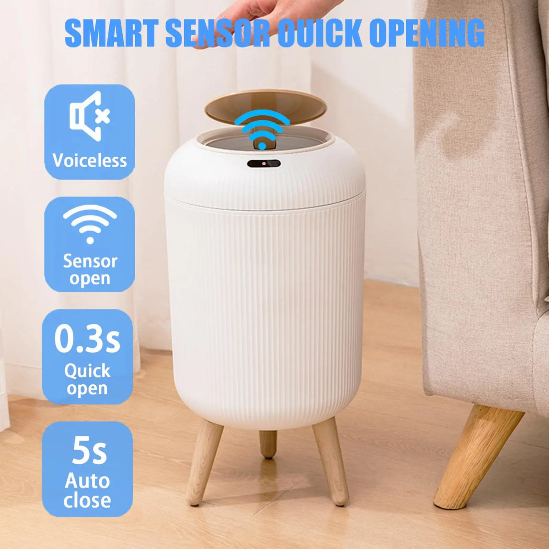 Automatic Trash Can with Lid Motion Sensor Smart Waste Bin